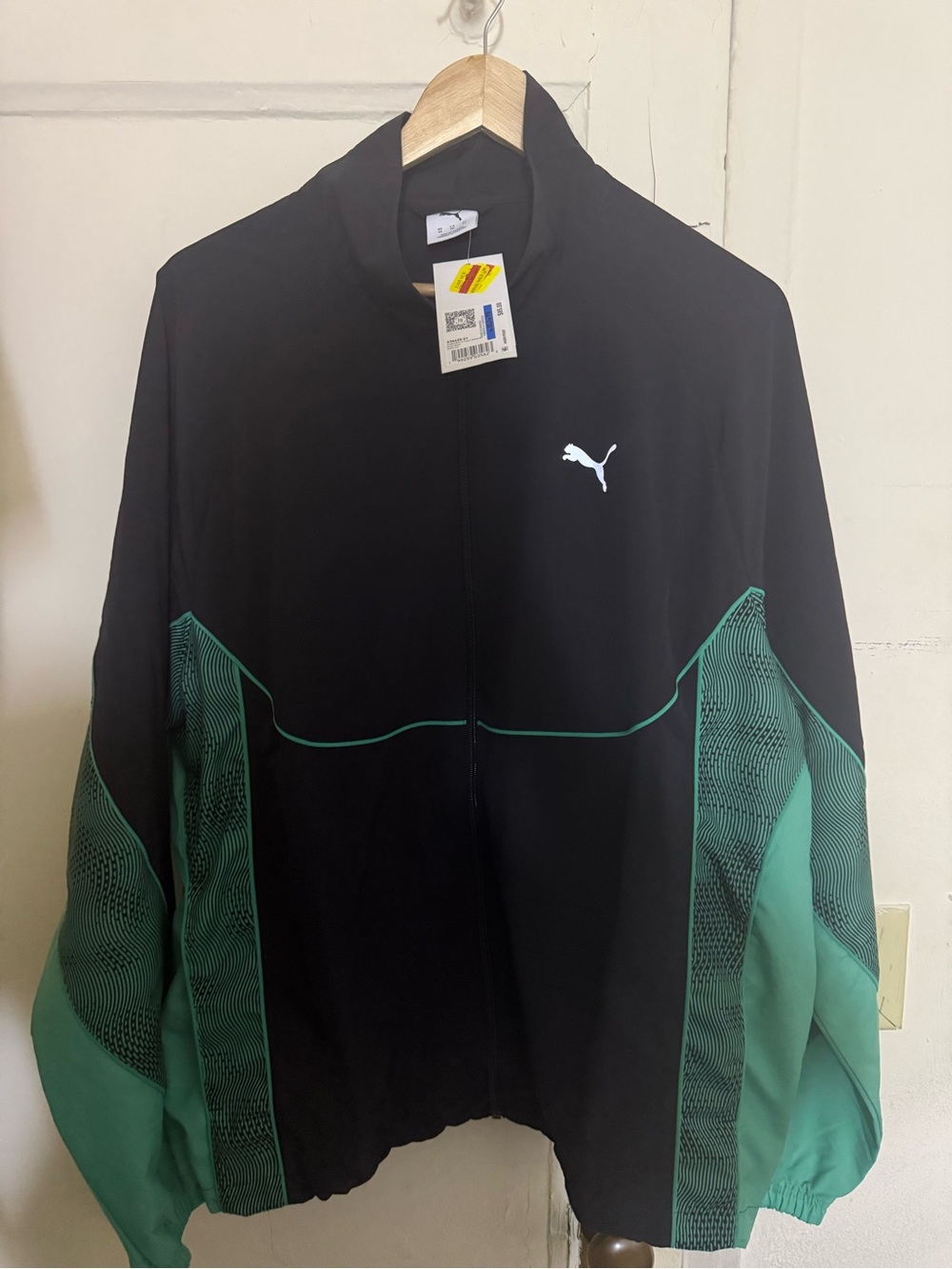 Puma Black Jacket with Green Panel Accents